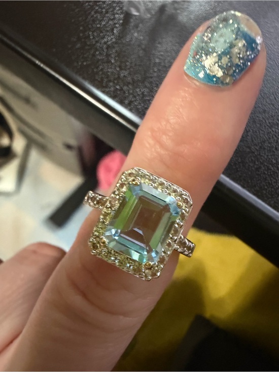 Jewelry - 6 carat Blue topaz Emerald-Cut Halo Ring